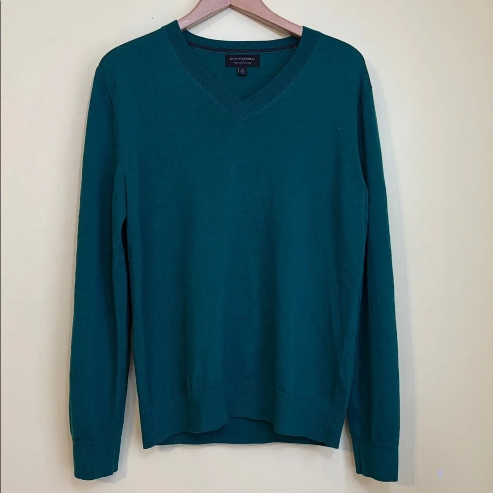 Banana Republic | Green Unisex Merino Wool V-Neck Knit Long Sleeve Sweater M